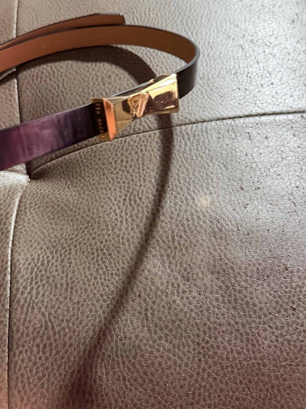 Ted Baker Bow Black Patent Skinny Belt with Gold Bow Buckle
